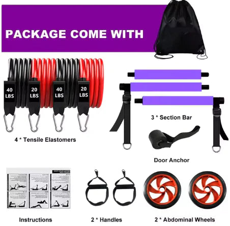 Portable Pilates Bar Kit with Resistance Bands & Ab Roller